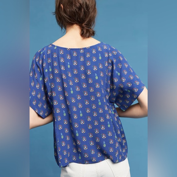 Maeve Milla Printed Kimono Sleeve Top Drapey Viscose Size Small Blue - Picture 8 of 11